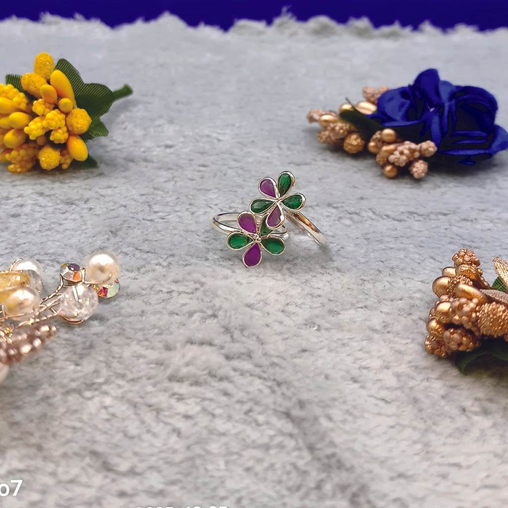 Pink Green Flower Toerings - Mayuri Silver House