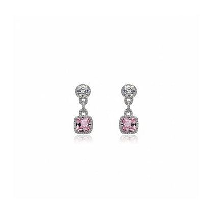 Pink Stone Silver Drop Earrings