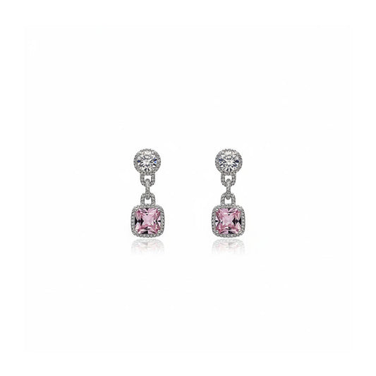 Pink Stone Silver Drop Earrings