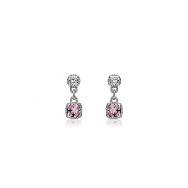 Pink Stone Silver Drop Earrings