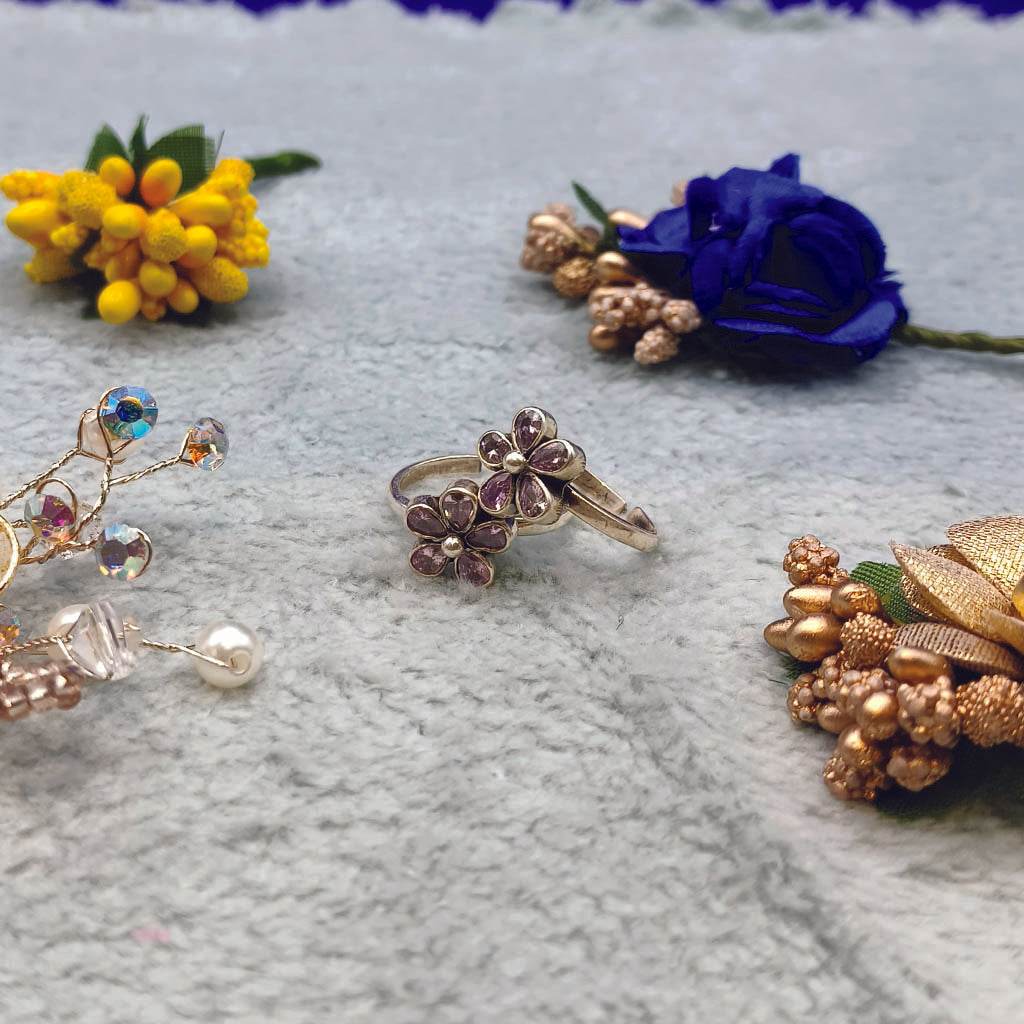 Purple Flower Toerings - Mayuri Silver House