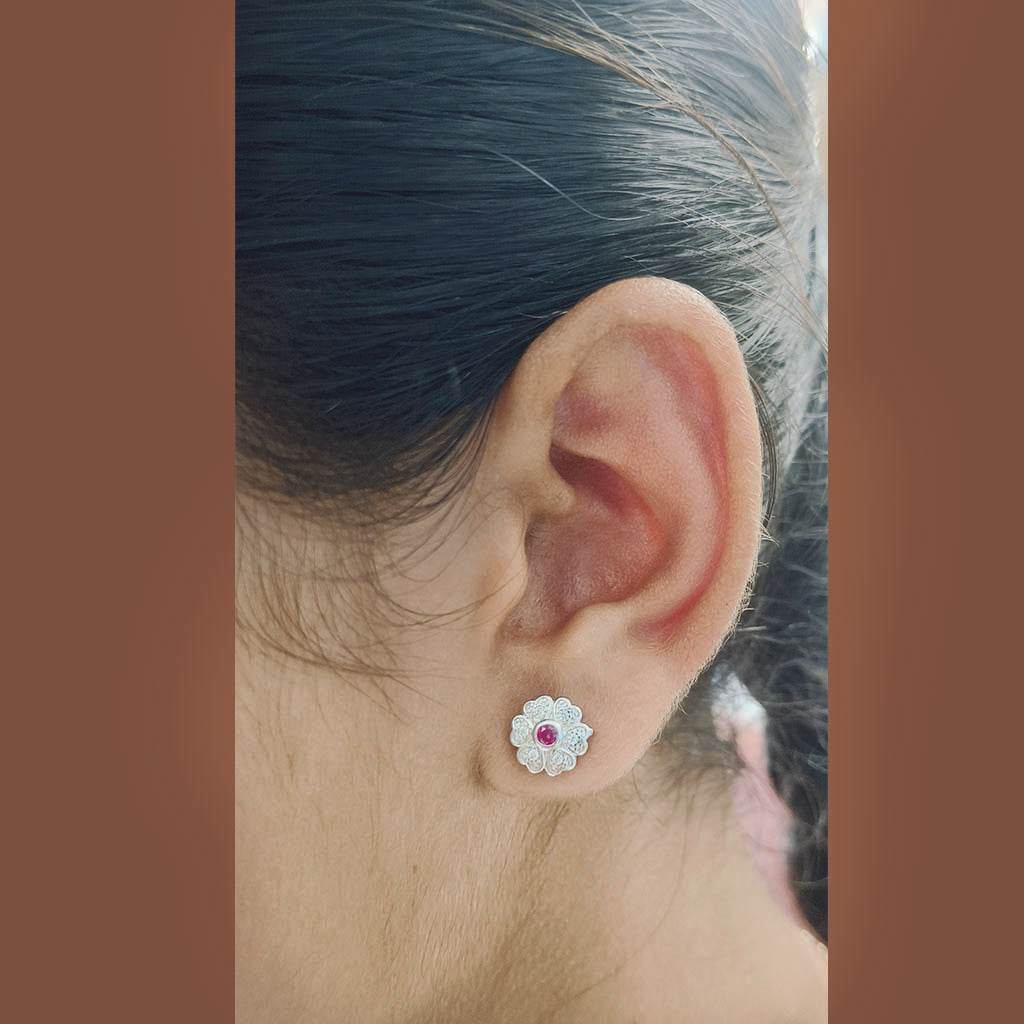 Red Stone Flower Hearts - Mayuri Silver House