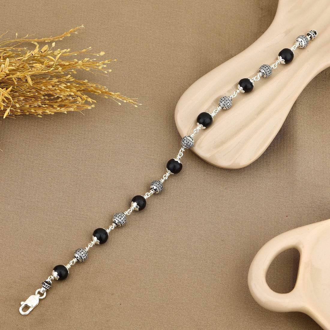 Karungali with Heavy Bead Silver Bracelet - Mayuri Silver House