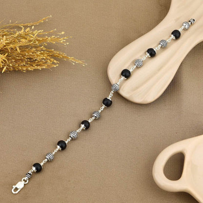 Karungali with Heavy Bead Silver Bracelet - Mayuri Silver House