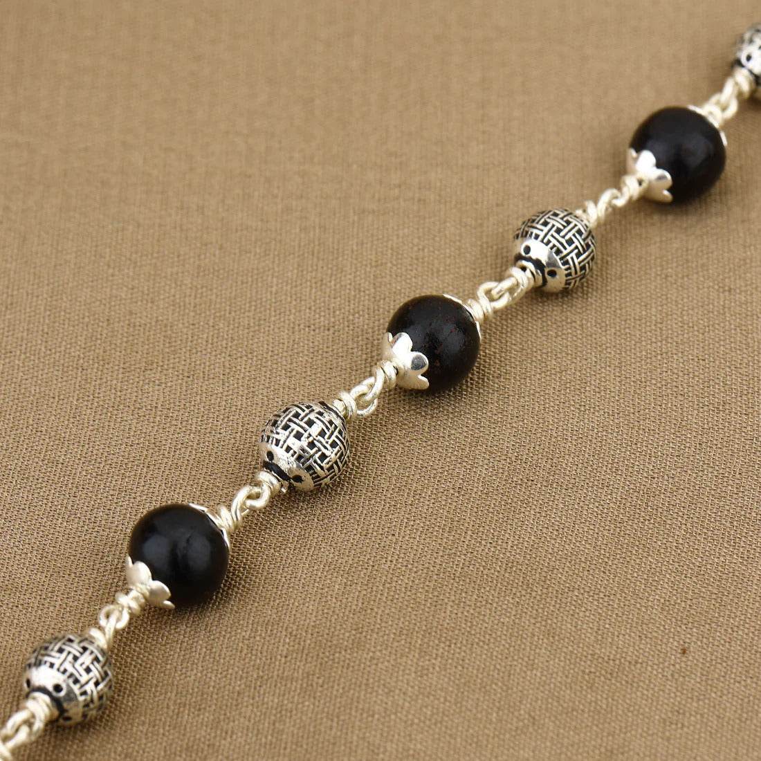 Karungali with Heavy Bead Silver Bracelet - Mayuri Silver House