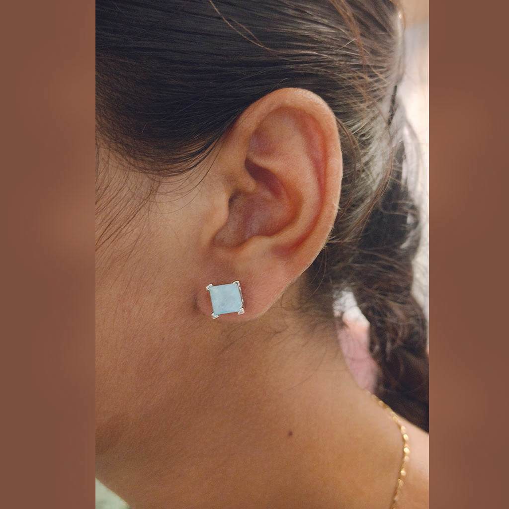 Sky Blue Stone Square Studs - Mayuri Silver House