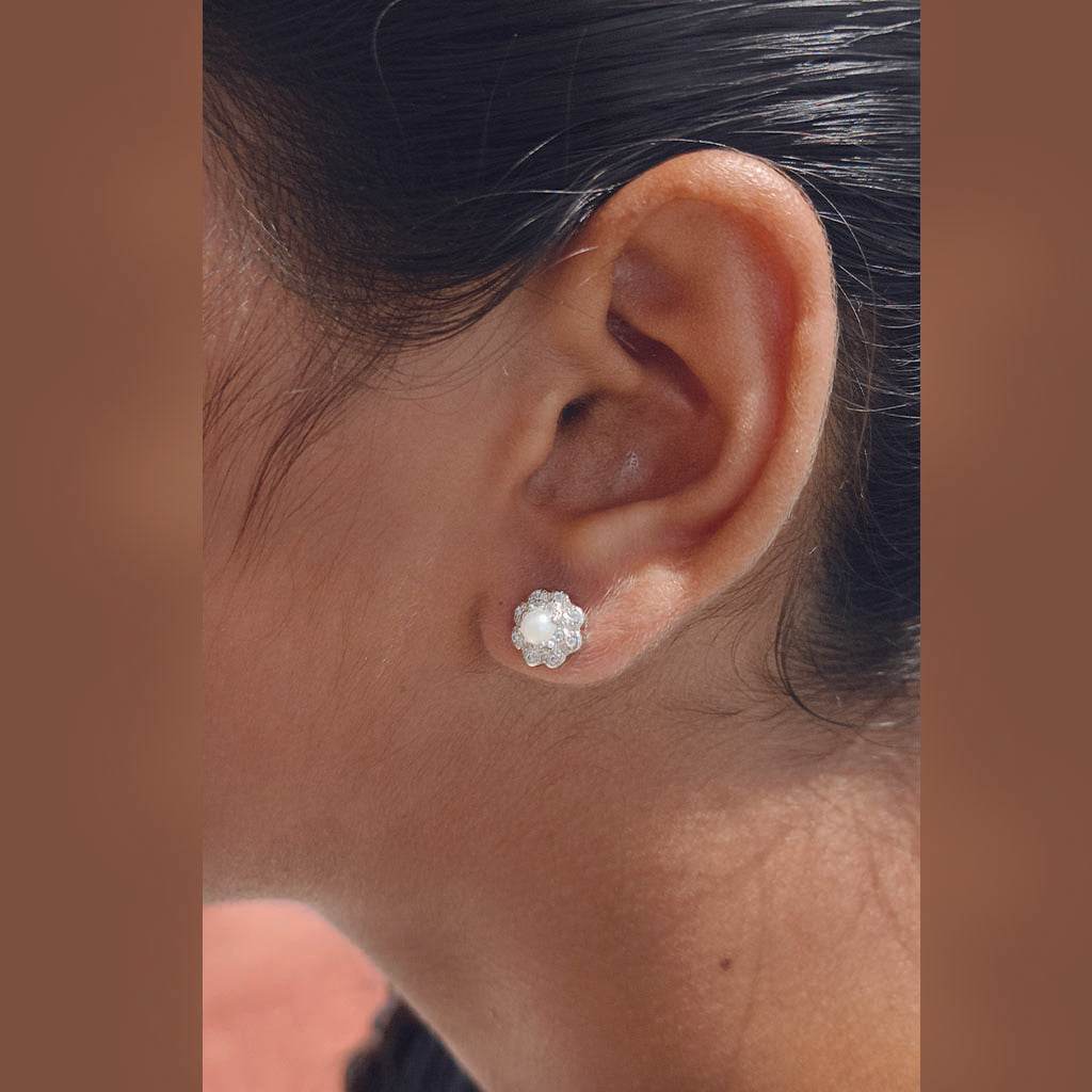 TwinPetal Pearl Studs - Mayuri Silver House