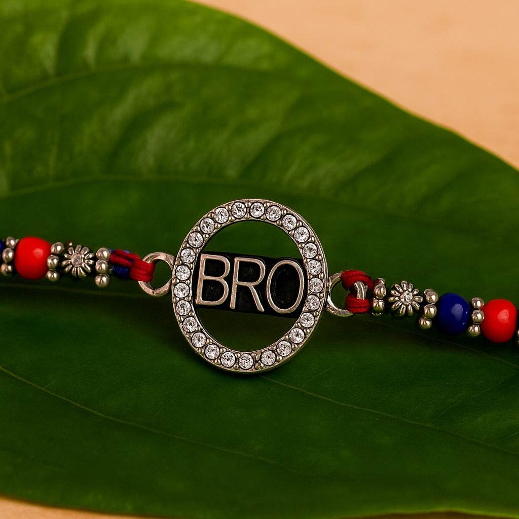 Bro Round Stones Rakhi - Mayuri Silver House
