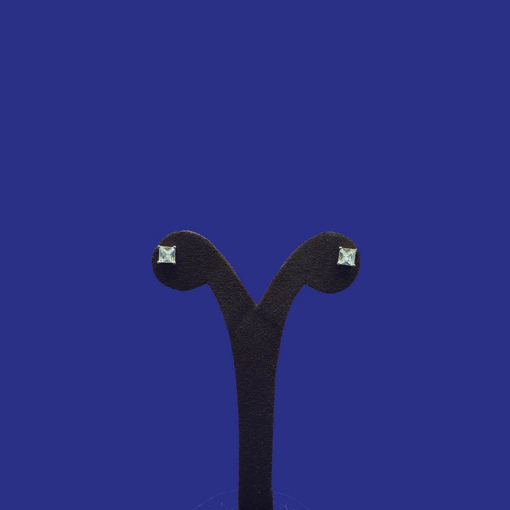 White Stone Sqaure Studs - Mayuri Silver House