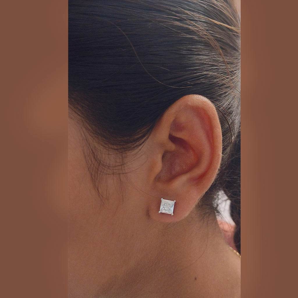White Stone Sqaure Studs - Mayuri Silver House