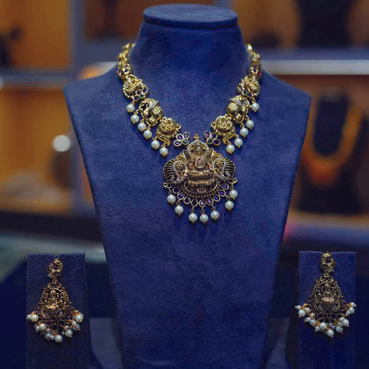 Peacock Gaja Lakshmi Necklace Set