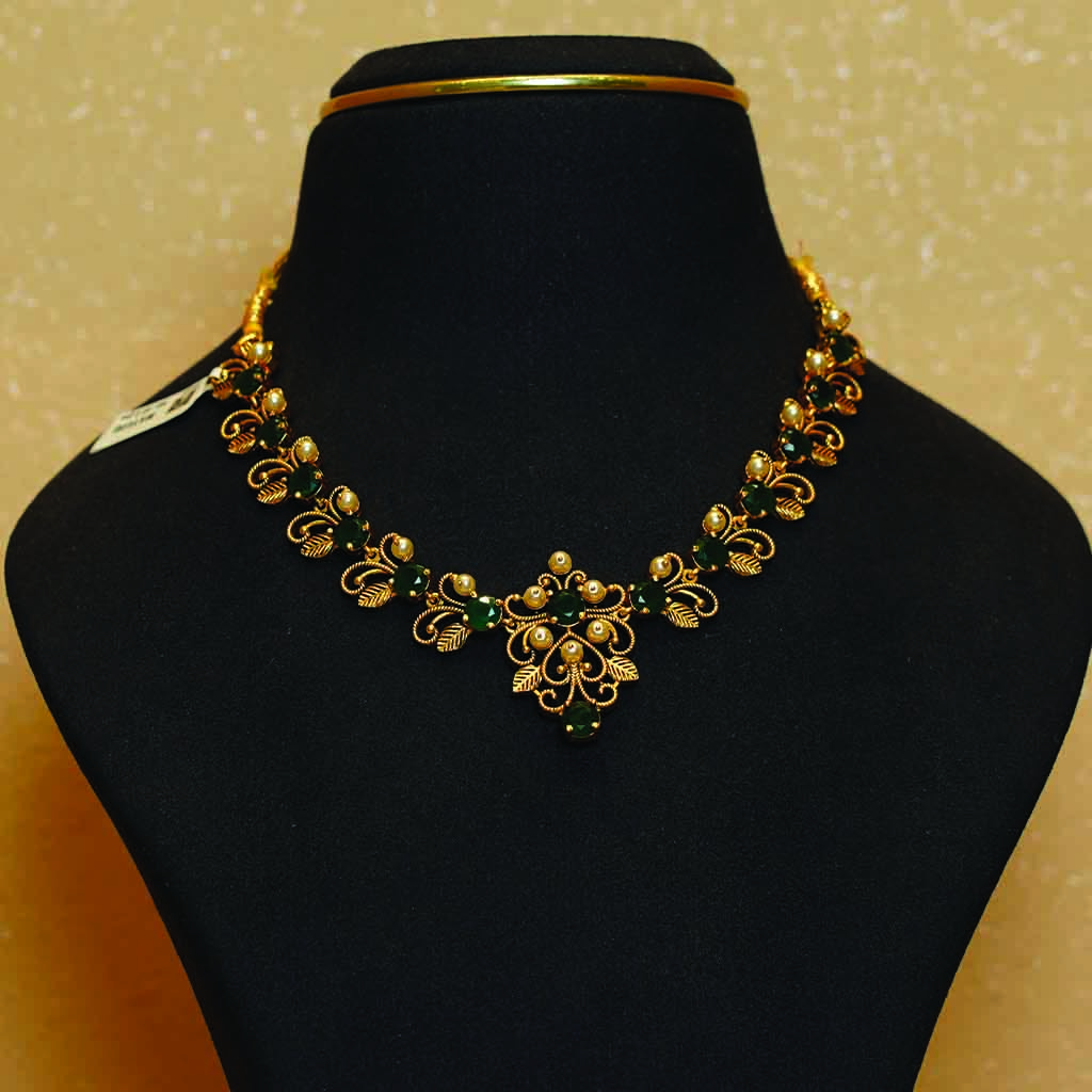 Green Stone Leaflet Necklace Set