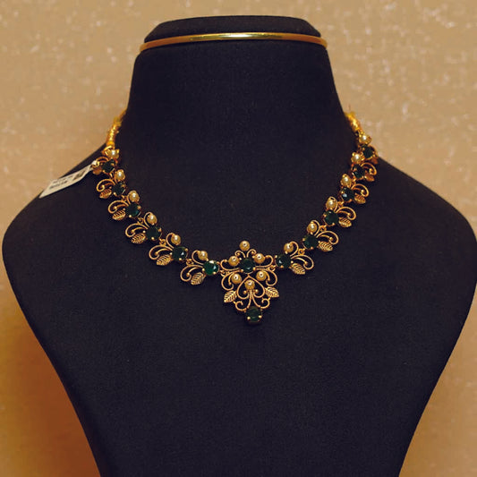 Green Stone Leaflet Necklace Set
